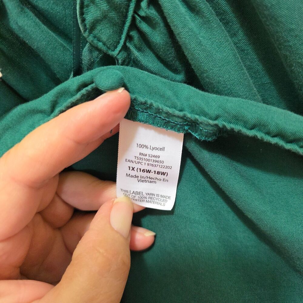 Terra & Sky Dress Womens Plus Sz 1X  Kelly Green Tiered Boho Cottagecore Prairie - Picture 11 of 12